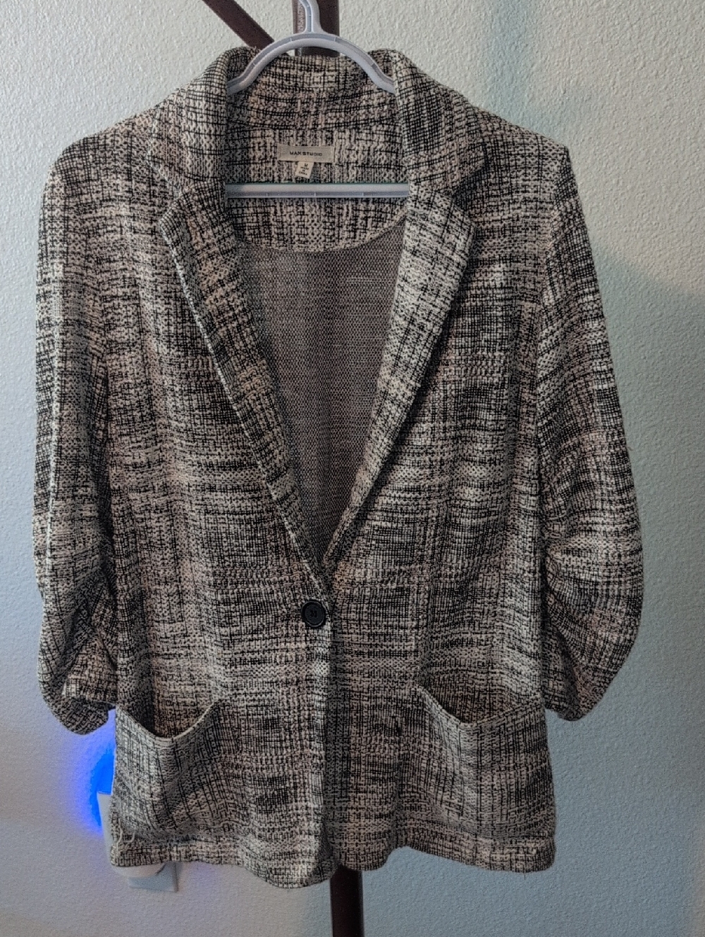 Max Studio Black and White Textured Bouclé Blazer